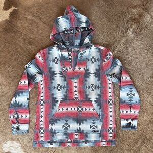 Faherty Geometric Hooded Pullover in Red and Blue